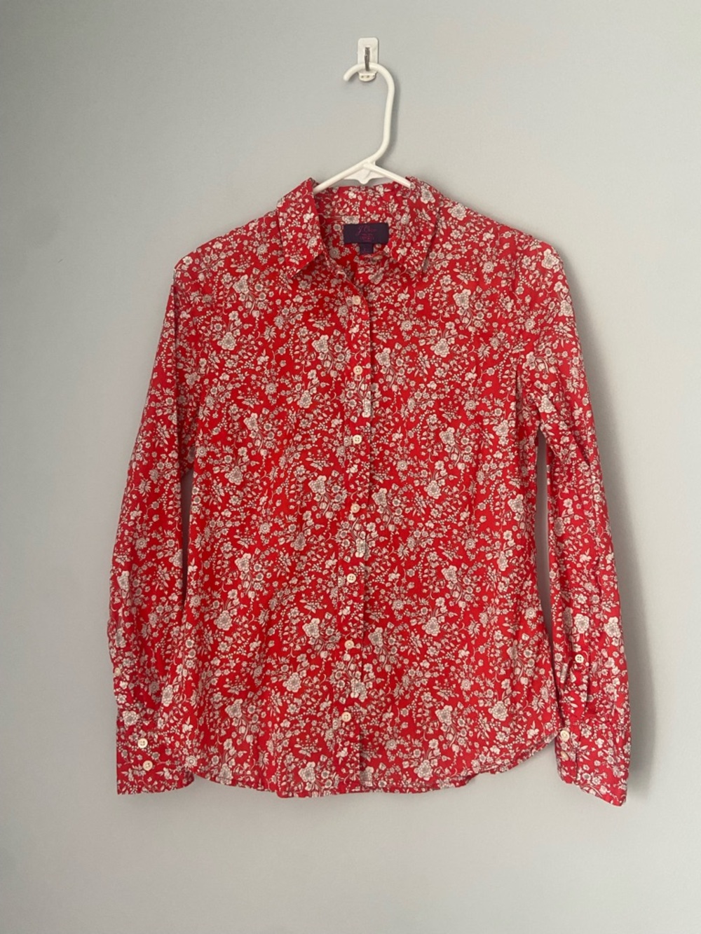 J Crew Liberty Floral Button Down Perfect Shirt Size 2 Orange Red
